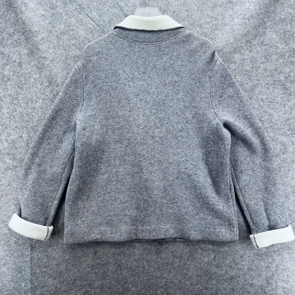 Anthropologie Asymmetric Zip Knit Moto Jacket‎ Sweater Grey Ivory XL